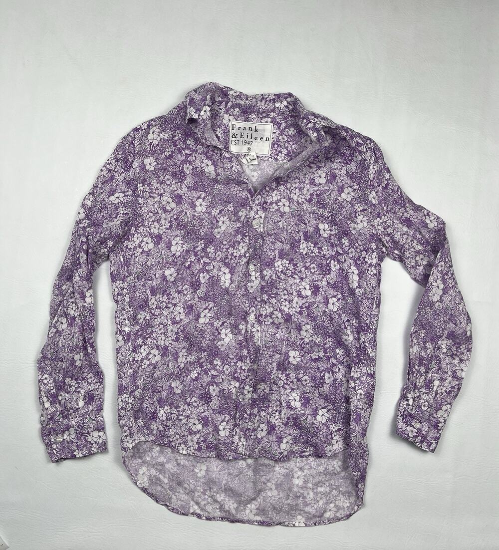 Frank & Eileen Eileen Shirt Women's Medium Purple Floral Linen Button Up